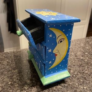Hand painted, sun, moon, and stars jewelry box